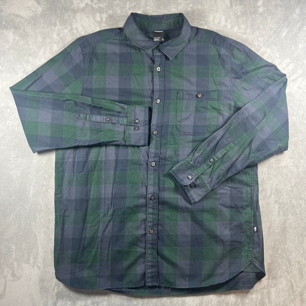 The North Face Flannel Shirt Mens XL Green Blue Plaid Long Sleeve Button Up